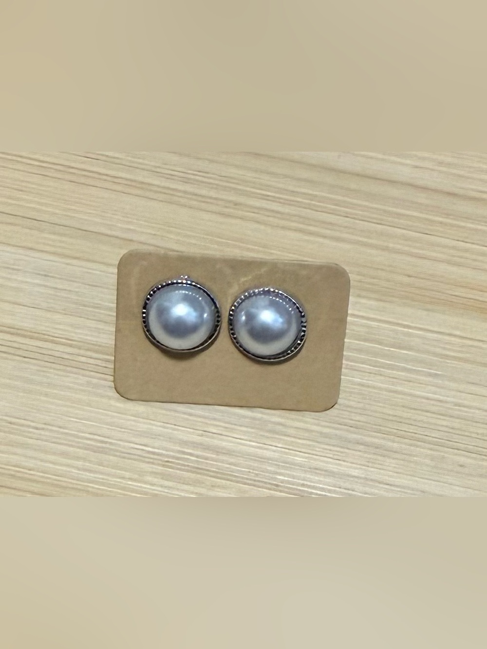 Silver-Tone Post Back Pearl Button Earrings